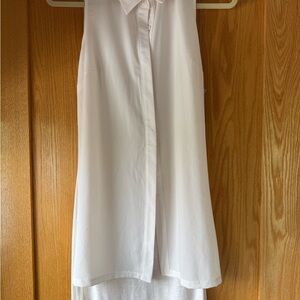 Sleeveless Creamy White Button-Up Long Blouse